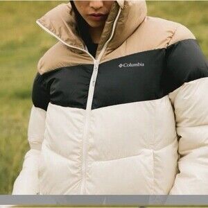 NWT Columbia Women's Puffect Color Blocked Jacket Cream Tan Black 3X MSRP $200